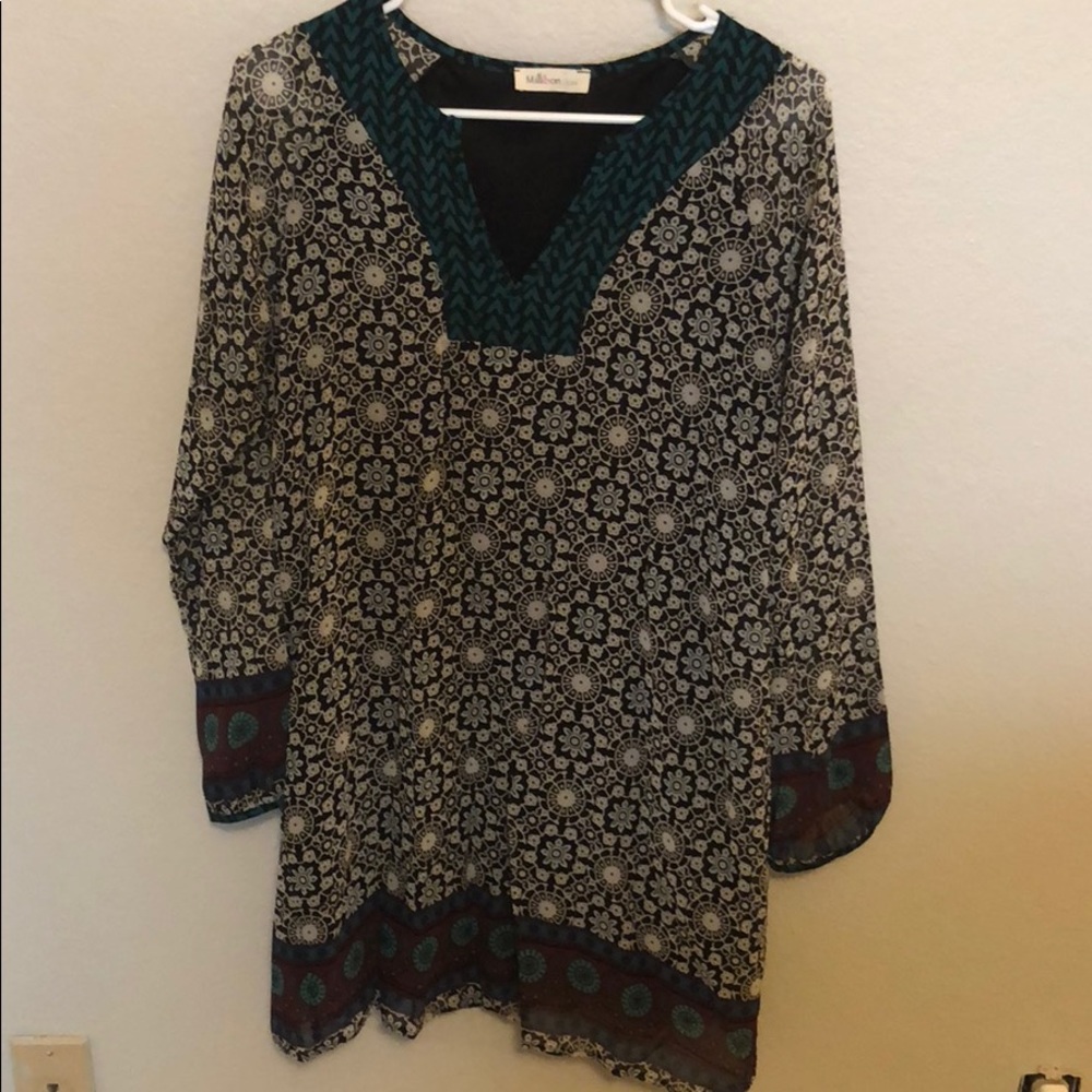 Boho patterned long sleeve dress